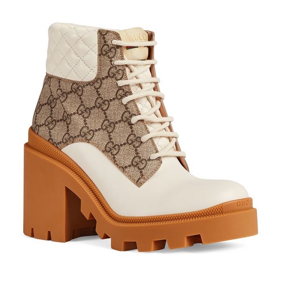Gucci GG supreme canvas leather apollo block heel lug sole lace up ankle boots - Picture 5 of 11